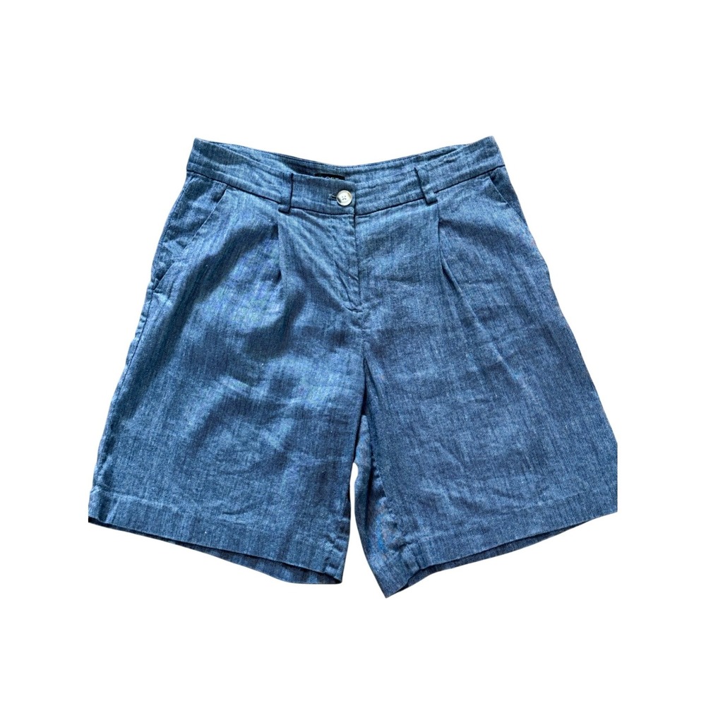 LOFT Womensโ Blue Linen Blend Pleated Chambray Shorts Size 6 Pocketed Casual